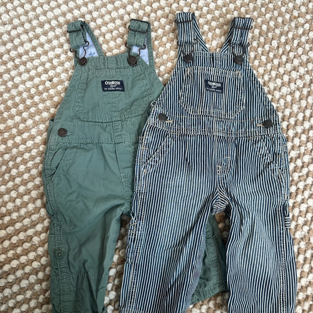 OshKosh B'gosh Kids Green and Striped Overalls Set